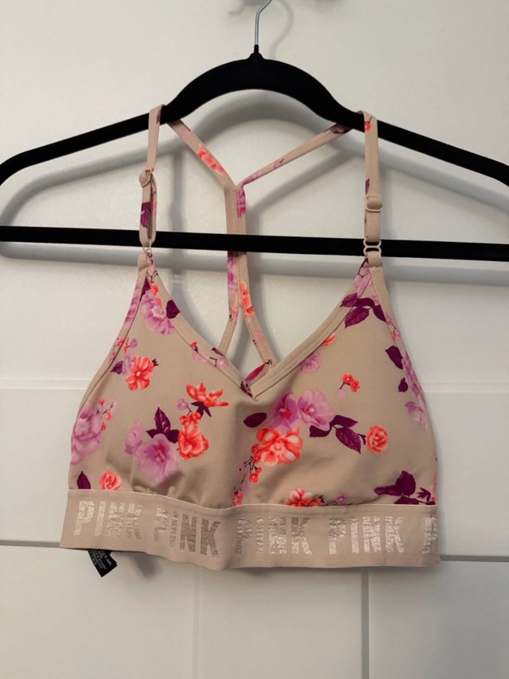 PINK sport Victoria's Secret Nude Floral Strappy V-Neck Bralette